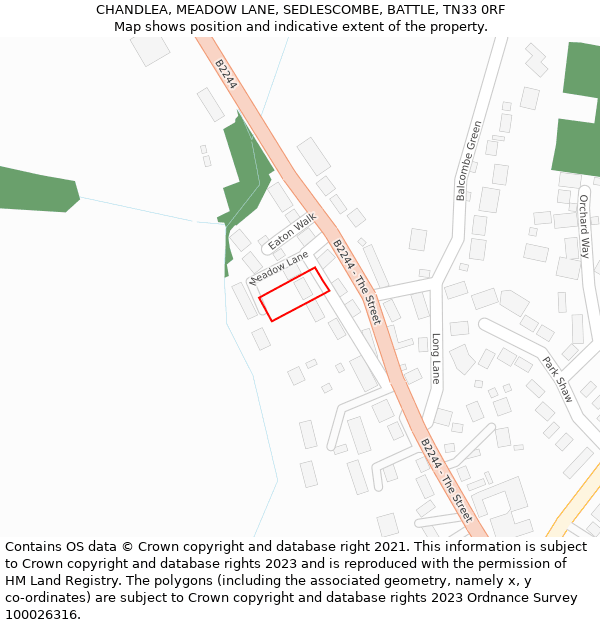 CHANDLEA, MEADOW LANE, SEDLESCOMBE, BATTLE, TN33 0RF: Location map and indicative extent of plot