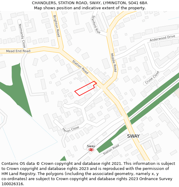 CHANDLERS, STATION ROAD, SWAY, LYMINGTON, SO41 6BA: Location map and indicative extent of plot