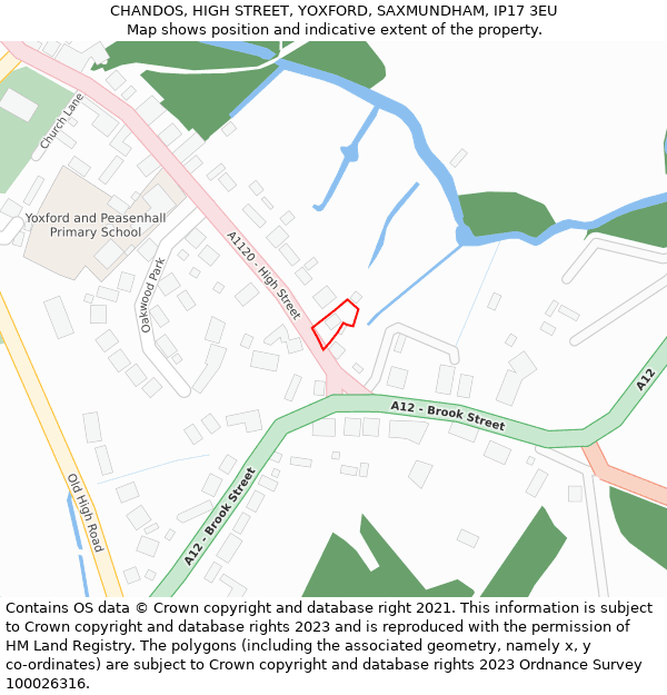 CHANDOS, HIGH STREET, YOXFORD, SAXMUNDHAM, IP17 3EU: Location map and indicative extent of plot