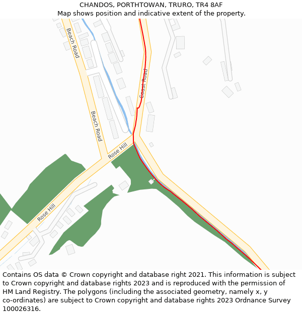 CHANDOS, PORTHTOWAN, TRURO, TR4 8AF: Location map and indicative extent of plot