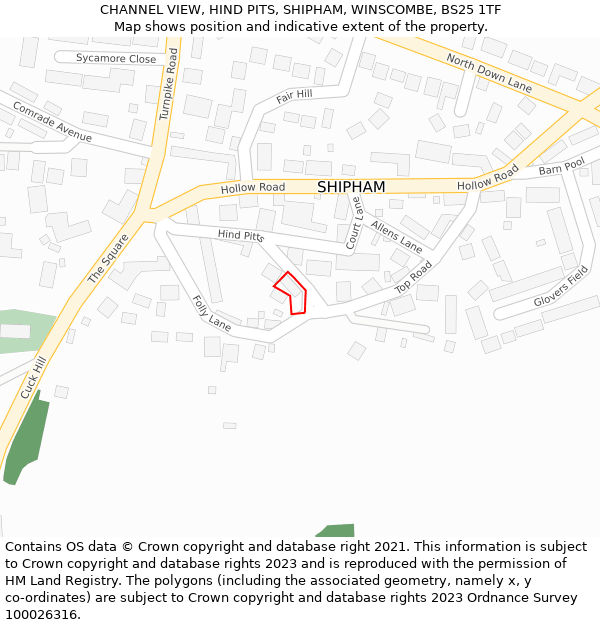 CHANNEL VIEW, HIND PITS, SHIPHAM, WINSCOMBE, BS25 1TF: Location map and indicative extent of plot