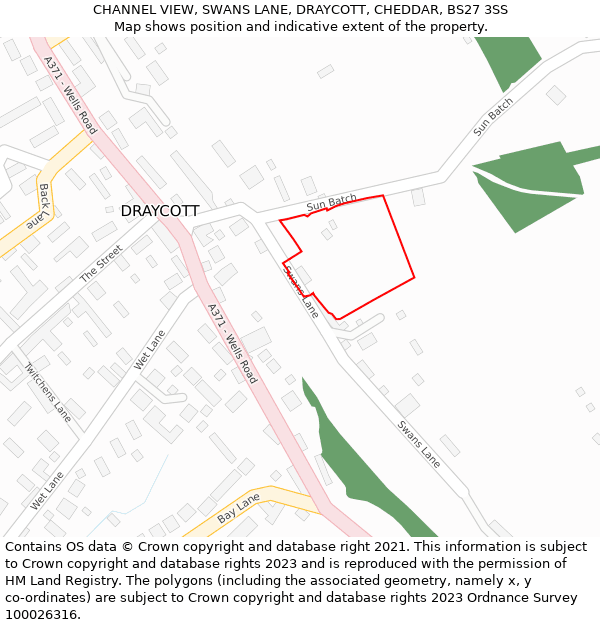 CHANNEL VIEW, SWANS LANE, DRAYCOTT, CHEDDAR, BS27 3SS: Location map and indicative extent of plot