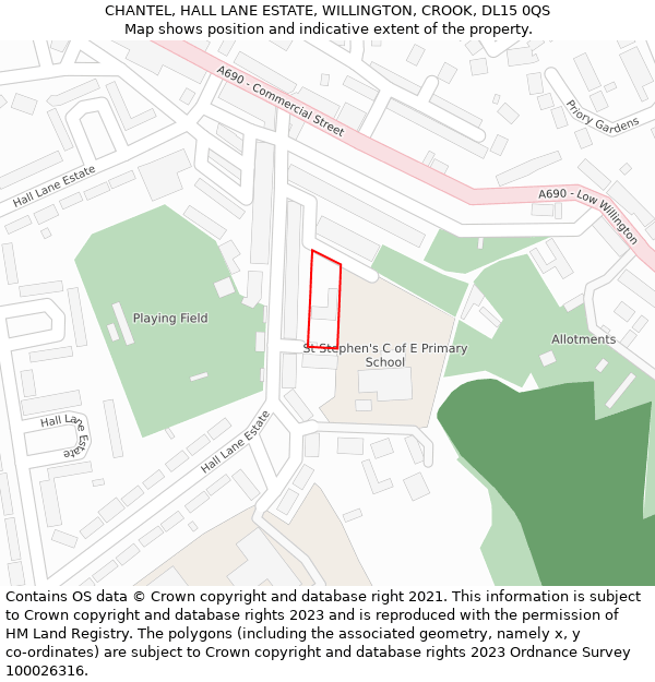 CHANTEL, HALL LANE ESTATE, WILLINGTON, CROOK, DL15 0QS: Location map and indicative extent of plot