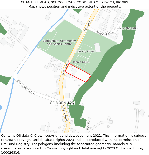 CHANTERS MEAD, SCHOOL ROAD, CODDENHAM, IPSWICH, IP6 9PS: Location map and indicative extent of plot