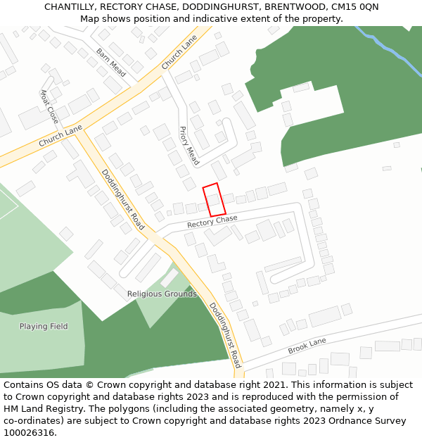 CHANTILLY, RECTORY CHASE, DODDINGHURST, BRENTWOOD, CM15 0QN: Location map and indicative extent of plot