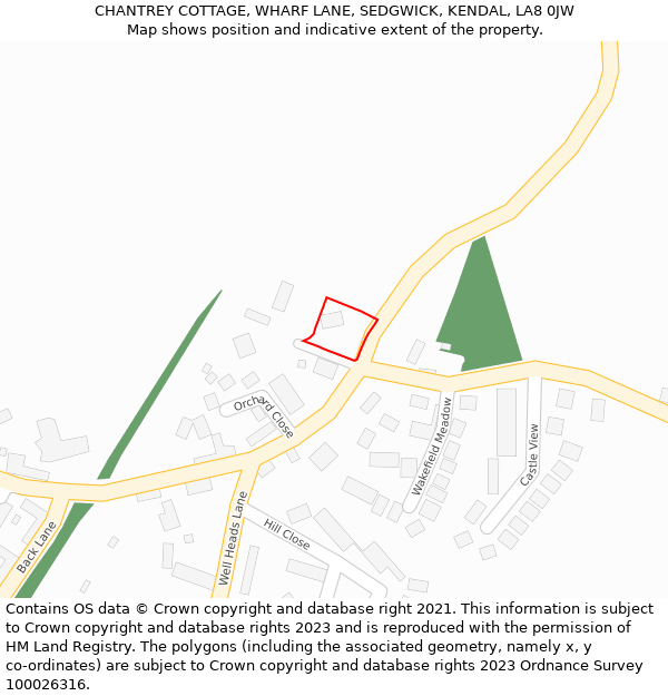 CHANTREY COTTAGE, WHARF LANE, SEDGWICK, KENDAL, LA8 0JW: Location map and indicative extent of plot