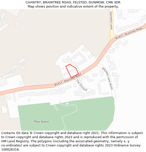 CHANTRY, BRAINTREE ROAD, FELSTED, DUNMOW, CM6 3DR: Location map and indicative extent of plot