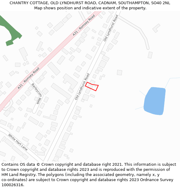 CHANTRY COTTAGE, OLD LYNDHURST ROAD, CADNAM, SOUTHAMPTON, SO40 2NL: Location map and indicative extent of plot