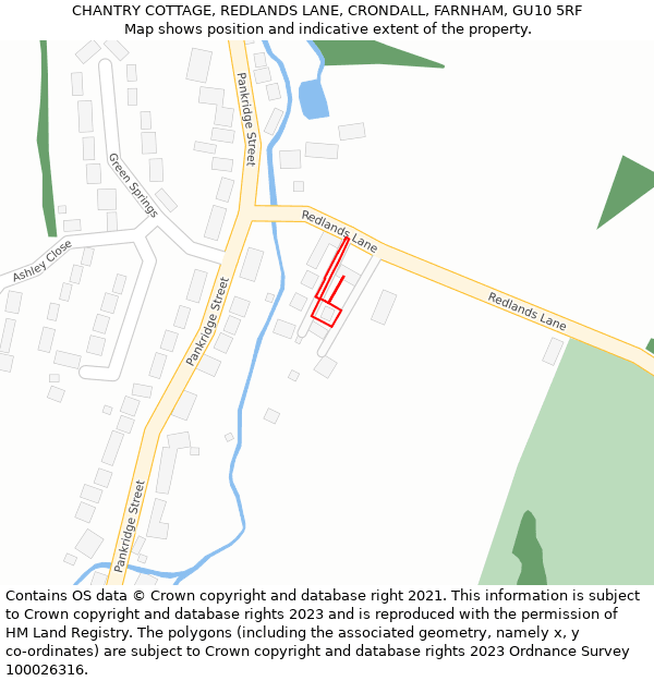 CHANTRY COTTAGE, REDLANDS LANE, CRONDALL, FARNHAM, GU10 5RF: Location map and indicative extent of plot