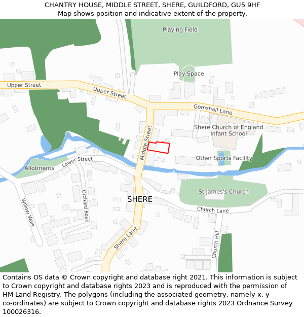 CHANTRY HOUSE, MIDDLE STREET, SHERE, GUILDFORD, GU5 9HF: Location map and indicative extent of plot