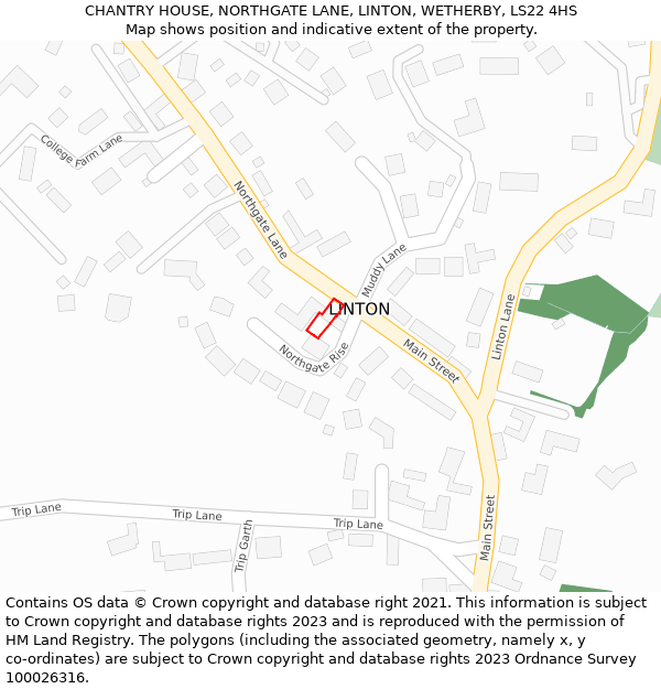 CHANTRY HOUSE, NORTHGATE LANE, LINTON, WETHERBY, LS22 4HS: Location map and indicative extent of plot