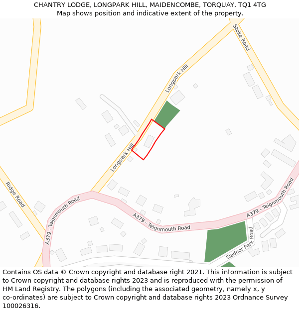 CHANTRY LODGE, LONGPARK HILL, MAIDENCOMBE, TORQUAY, TQ1 4TG: Location map and indicative extent of plot