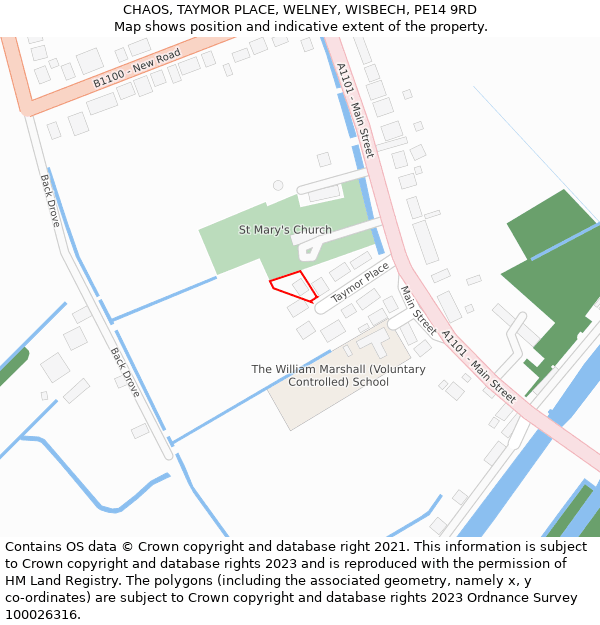 CHAOS, TAYMOR PLACE, WELNEY, WISBECH, PE14 9RD: Location map and indicative extent of plot