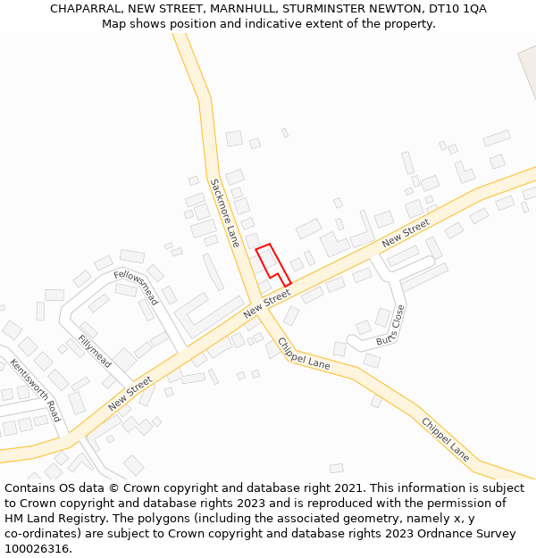 CHAPARRAL, NEW STREET, MARNHULL, STURMINSTER NEWTON, DT10 1QA: Location map and indicative extent of plot