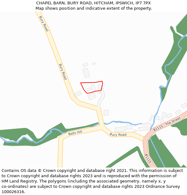 CHAPEL BARN, BURY ROAD, HITCHAM, IPSWICH, IP7 7PX: Location map and indicative extent of plot