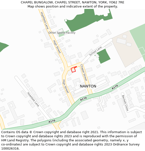 CHAPEL BUNGALOW, CHAPEL STREET, NAWTON, YORK, YO62 7RE: Location map and indicative extent of plot