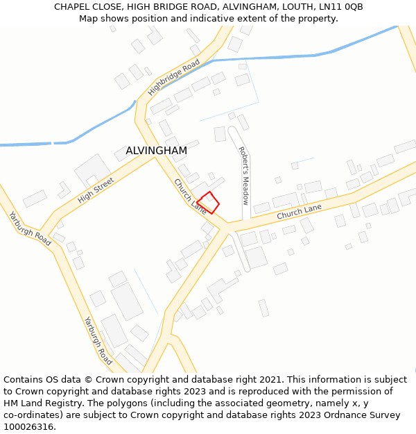 CHAPEL CLOSE, HIGH BRIDGE ROAD, ALVINGHAM, LOUTH, LN11 0QB: Location map and indicative extent of plot