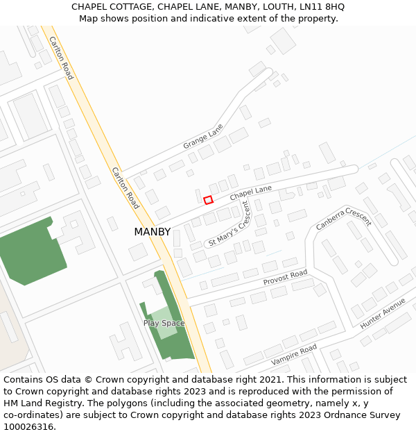 CHAPEL COTTAGE, CHAPEL LANE, MANBY, LOUTH, LN11 8HQ: Location map and indicative extent of plot