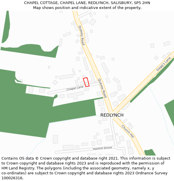 CHAPEL COTTAGE, CHAPEL LANE, REDLYNCH, SALISBURY, SP5 2HN: Location map and indicative extent of plot