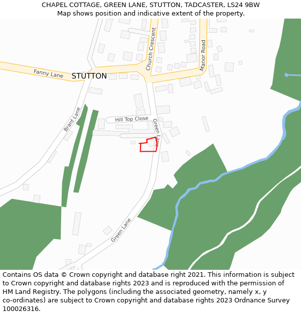 CHAPEL COTTAGE, GREEN LANE, STUTTON, TADCASTER, LS24 9BW: Location map and indicative extent of plot