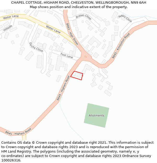 CHAPEL COTTAGE, HIGHAM ROAD, CHELVESTON, WELLINGBOROUGH, NN9 6AH: Location map and indicative extent of plot