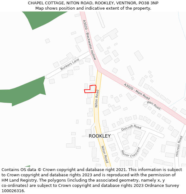 CHAPEL COTTAGE, NITON ROAD, ROOKLEY, VENTNOR, PO38 3NP: Location map and indicative extent of plot