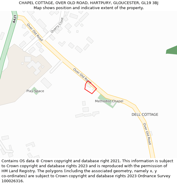 CHAPEL COTTAGE, OVER OLD ROAD, HARTPURY, GLOUCESTER, GL19 3BJ: Location map and indicative extent of plot
