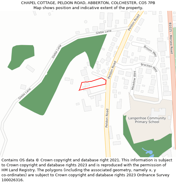 CHAPEL COTTAGE, PELDON ROAD, ABBERTON, COLCHESTER, CO5 7PB: Location map and indicative extent of plot