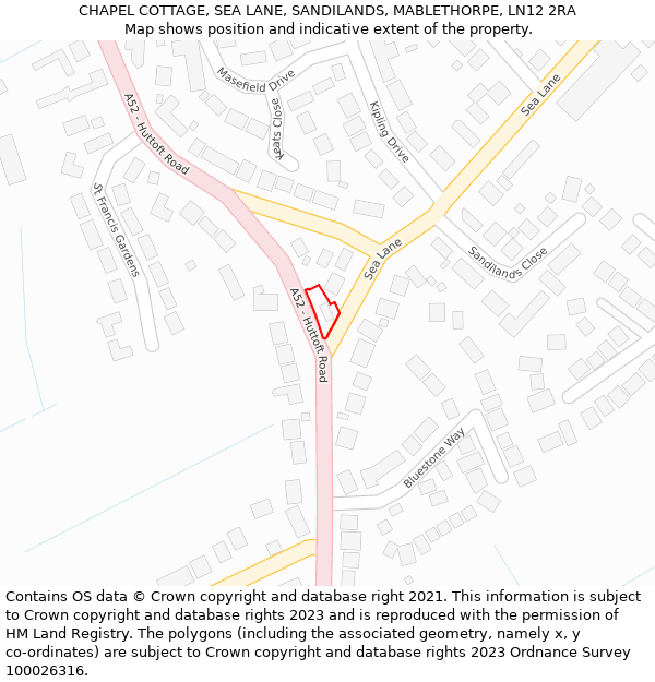 CHAPEL COTTAGE, SEA LANE, SANDILANDS, MABLETHORPE, LN12 2RA: Location map and indicative extent of plot