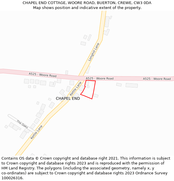 CHAPEL END COTTAGE, WOORE ROAD, BUERTON, CREWE, CW3 0DA: Location map and indicative extent of plot