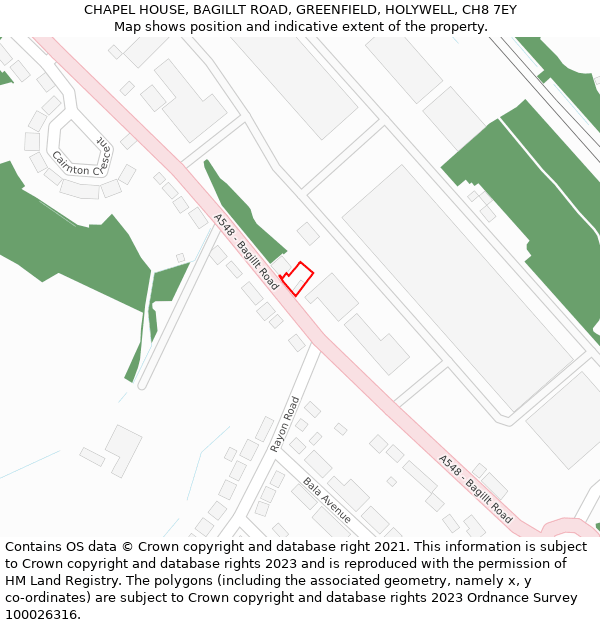 CHAPEL HOUSE, BAGILLT ROAD, GREENFIELD, HOLYWELL, CH8 7EY: Location map and indicative extent of plot