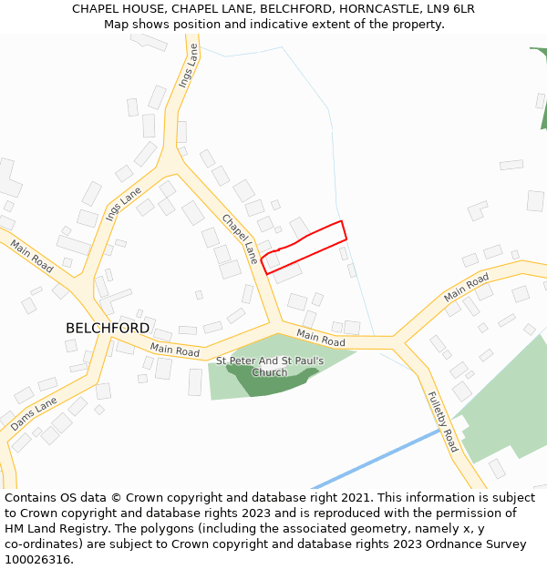 CHAPEL HOUSE, CHAPEL LANE, BELCHFORD, HORNCASTLE, LN9 6LR: Location map and indicative extent of plot