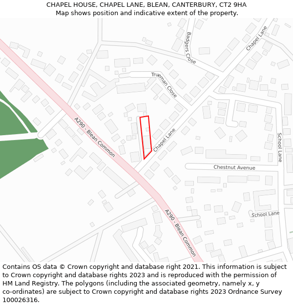 CHAPEL HOUSE, CHAPEL LANE, BLEAN, CANTERBURY, CT2 9HA: Location map and indicative extent of plot