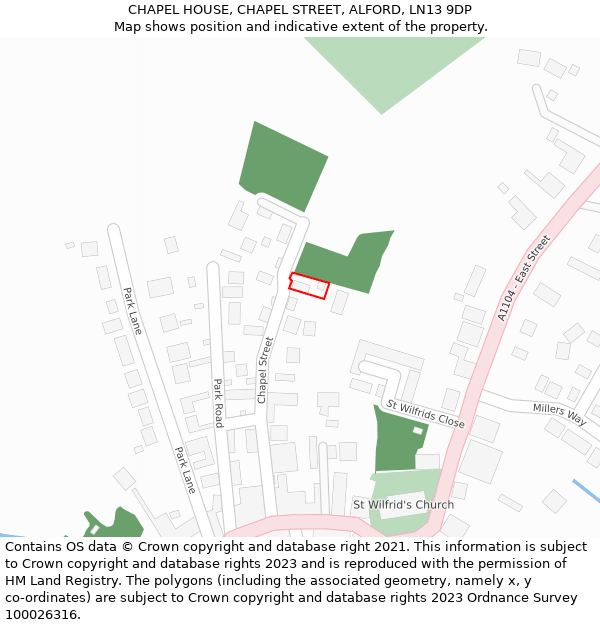 CHAPEL HOUSE, CHAPEL STREET, ALFORD, LN13 9DP: Location map and indicative extent of plot