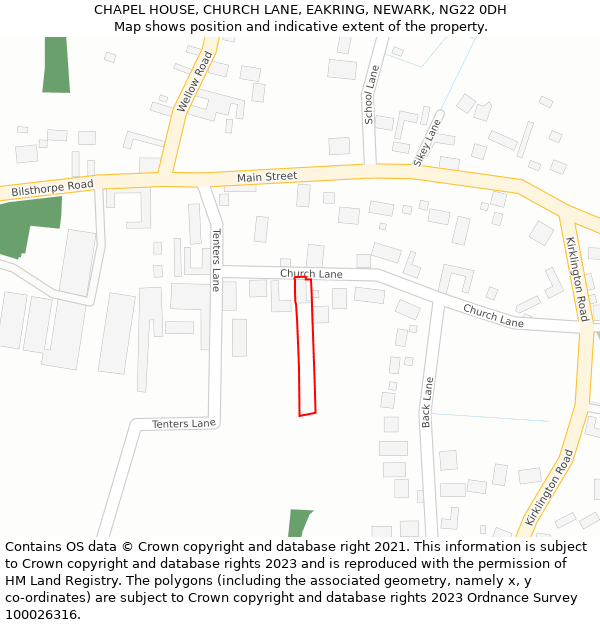 CHAPEL HOUSE, CHURCH LANE, EAKRING, NEWARK, NG22 0DH: Location map and indicative extent of plot