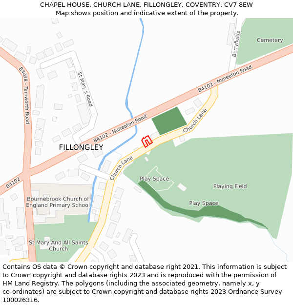 CHAPEL HOUSE, CHURCH LANE, FILLONGLEY, COVENTRY, CV7 8EW: Location map and indicative extent of plot