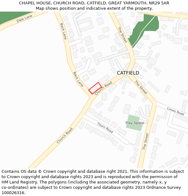 CHAPEL HOUSE, CHURCH ROAD, CATFIELD, GREAT YARMOUTH, NR29 5AR: Location map and indicative extent of plot