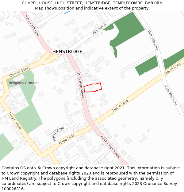 CHAPEL HOUSE, HIGH STREET, HENSTRIDGE, TEMPLECOMBE, BA8 0RA: Location map and indicative extent of plot