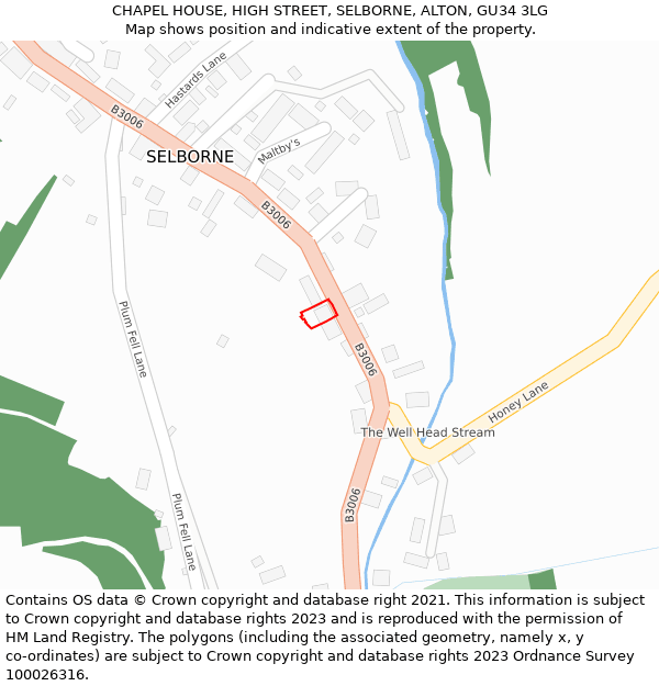 CHAPEL HOUSE, HIGH STREET, SELBORNE, ALTON, GU34 3LG: Location map and indicative extent of plot