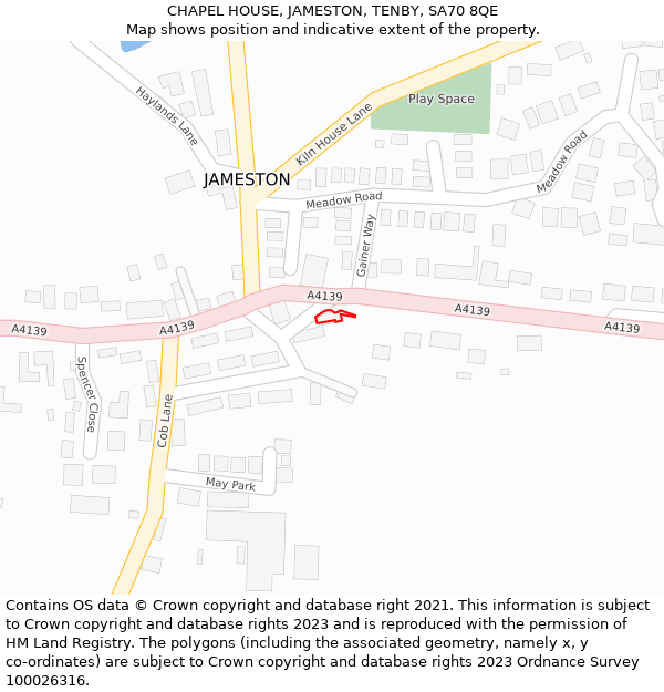 CHAPEL HOUSE, JAMESTON, TENBY, SA70 8QE: Location map and indicative extent of plot