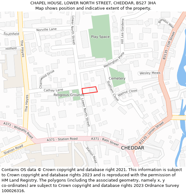 CHAPEL HOUSE, LOWER NORTH STREET, CHEDDAR, BS27 3HA: Location map and indicative extent of plot