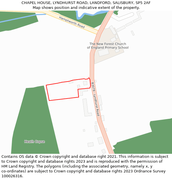 CHAPEL HOUSE, LYNDHURST ROAD, LANDFORD, SALISBURY, SP5 2AF: Location map and indicative extent of plot
