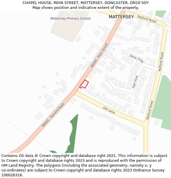 CHAPEL HOUSE, MAIN STREET, MATTERSEY, DONCASTER, DN10 5DY: Location map and indicative extent of plot