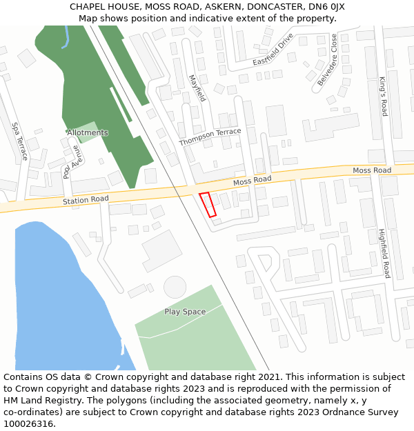 CHAPEL HOUSE, MOSS ROAD, ASKERN, DONCASTER, DN6 0JX: Location map and indicative extent of plot