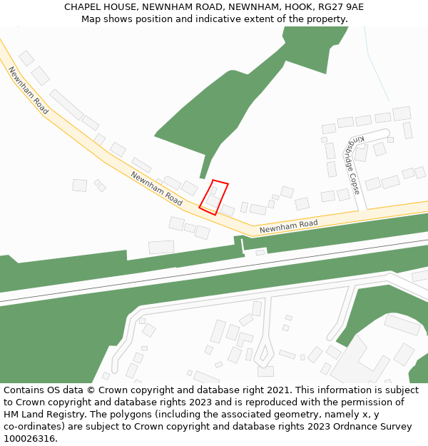 CHAPEL HOUSE, NEWNHAM ROAD, NEWNHAM, HOOK, RG27 9AE: Location map and indicative extent of plot