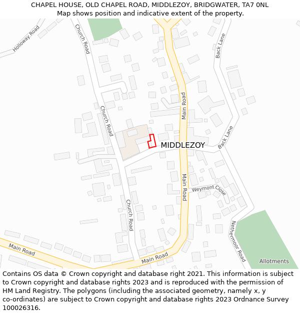 CHAPEL HOUSE, OLD CHAPEL ROAD, MIDDLEZOY, BRIDGWATER, TA7 0NL: Location map and indicative extent of plot