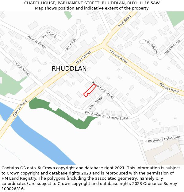 CHAPEL HOUSE, PARLIAMENT STREET, RHUDDLAN, RHYL, LL18 5AW: Location map and indicative extent of plot