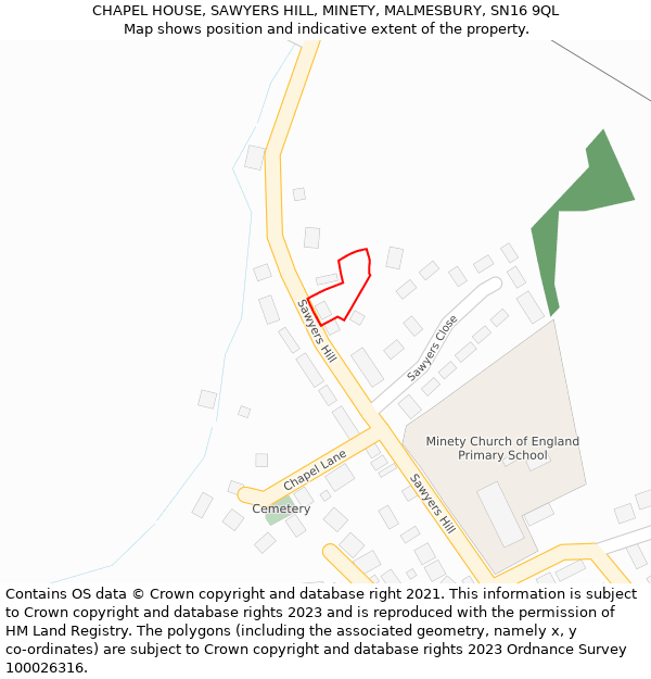 CHAPEL HOUSE, SAWYERS HILL, MINETY, MALMESBURY, SN16 9QL: Location map and indicative extent of plot