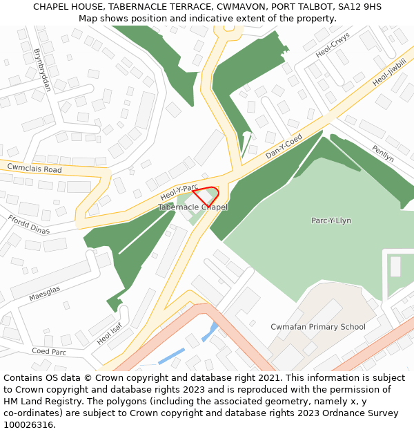 CHAPEL HOUSE, TABERNACLE TERRACE, CWMAVON, PORT TALBOT, SA12 9HS: Location map and indicative extent of plot