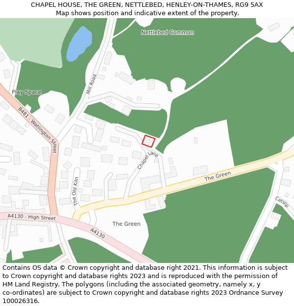 CHAPEL HOUSE, THE GREEN, NETTLEBED, HENLEY-ON-THAMES, RG9 5AX: Location map and indicative extent of plot
